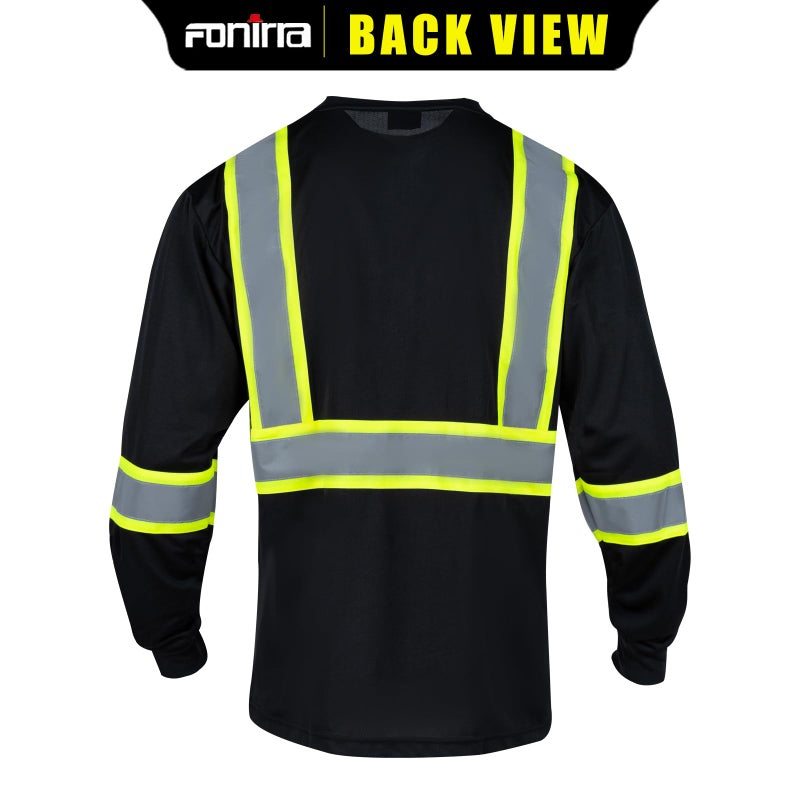 FONIRRA Long Sleeve Safety T Shirt Reflective High Visibility Construction Work Shirts ANSI Class 3 for Men(Black,2XL) - Image 3